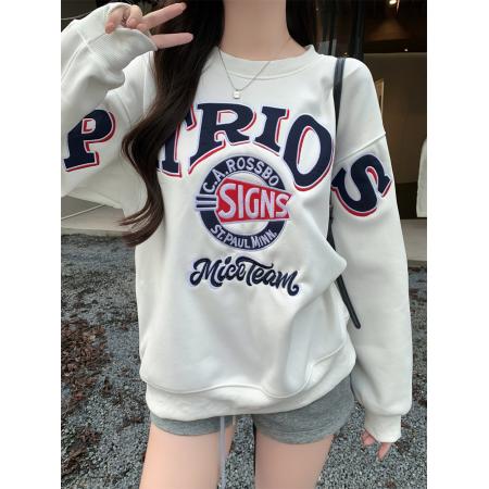 FA45326# 华棉复合-加绒-薄款卫衣女秋冬装重工贴布绣花 服裝批發女裝批發服飾貨源