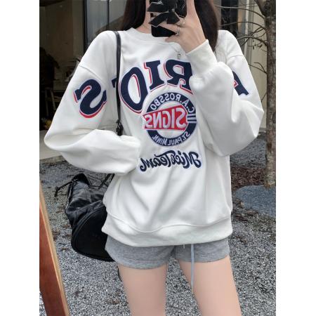 FA45326# 华棉复合-加绒-薄款卫衣女秋冬装重工贴布绣花 服裝批發女裝批發服飾貨源