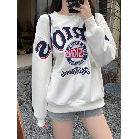 FA45326# 华棉复合-加绒-薄款卫衣女秋冬装重工贴布绣花 服裝批發女裝批發服飾貨源