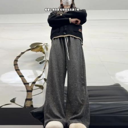 FA45327# 新款黑色卡通印花休闲裤女抽绳宽松高腰显瘦百搭直筒阔腿裤 服裝批發女裝批發服飾貨源