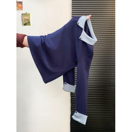 FA45330# 韩系风高级感Polo领抓毛长袖T恤女秋冬新百搭假两件撞色上衣 服裝批發女裝批發服飾貨源