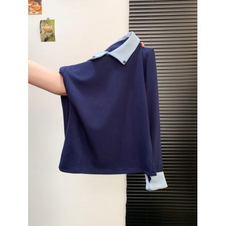 FA45330# 韩系风高级感Polo领抓毛长袖T恤女秋冬新百搭假两件撞色上衣 服裝批發女裝批發服飾貨源