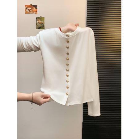 FA45331# 金属扣廓形外套/高级感长袖抓毛女显瘦T恤开衫秋 服裝批發女裝批發服飾貨源