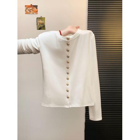 FA45331# 金属扣廓形外套/高级感长袖抓毛女显瘦T恤开衫秋 服裝批發女裝批發服飾貨源