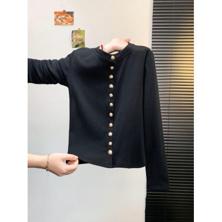 FA45331# 金属扣廓形外套/高级感长袖抓毛女显瘦T恤开衫秋 服裝批發女裝批發服飾貨源