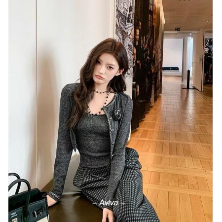 FA45337# 地球店miu系千金重工亮片精致小香风开衫外套吊带背心套装女秋季 服裝批發女裝批發服飾貨源