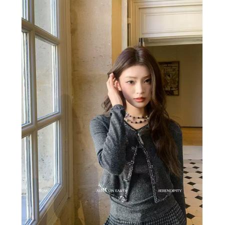 FA45337# 地球店miu系千金重工亮片精致小香风开衫外套吊带背心套装女秋季 服裝批發女裝批發服飾貨源