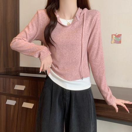 FA45383# 羊绒半开领条纹修身长袖T恤女秋季新款韩系显瘦设计感打底上衣 服裝批發女裝批發服飾貨源