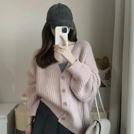 FA45386# 针织衫毛衣女秋冬年新款慵懒风宽松长袖开衫上衣外套+百褶裙套装 服裝批發女裝批發服飾貨源