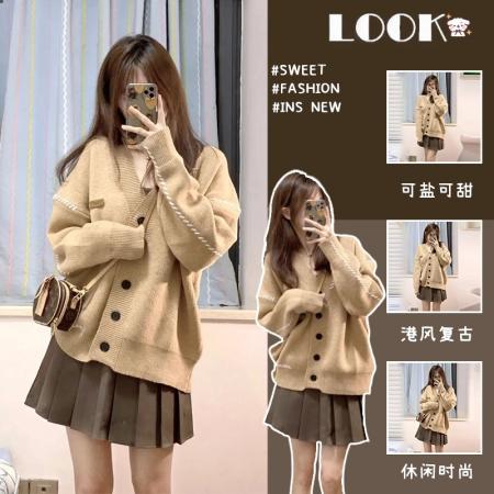 FA45387# 秋季高级感学院小香风职业套装女减龄小个子毛衣百褶半身裙两件套 服裝批發女裝批發服飾貨源