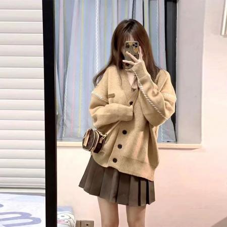 FA45387# 秋季高级感学院小香风职业套装女减龄小个子毛衣百褶半身裙两件套 服裝批發女裝批發服飾貨源