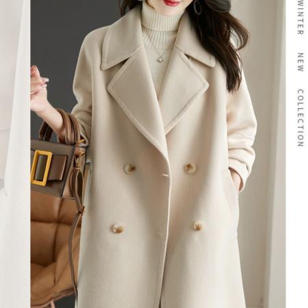 FA45393# 秋冬新款双面呢外套女装宽松大码洋气白色毛呢大衣气质中长款 服裝批發女裝批發服飾貨源