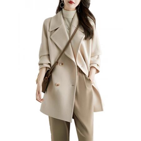 FA45393# 秋冬新款双面呢外套女装宽松大码洋气白色毛呢大衣气质中长款 服裝批發女裝批發服飾貨源