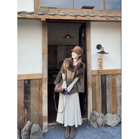 FA45396# 斗篷披肩外搭小香风外套长袖打底连衣裙套装 服裝批發女裝批發服飾貨源