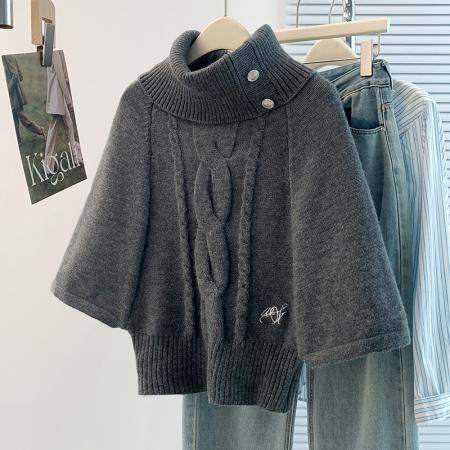 FA45398# 秋冬新款胖mm高级感洋气减龄高领麻花针织套头斗篷打底衫 服裝批發女裝批發服飾貨源