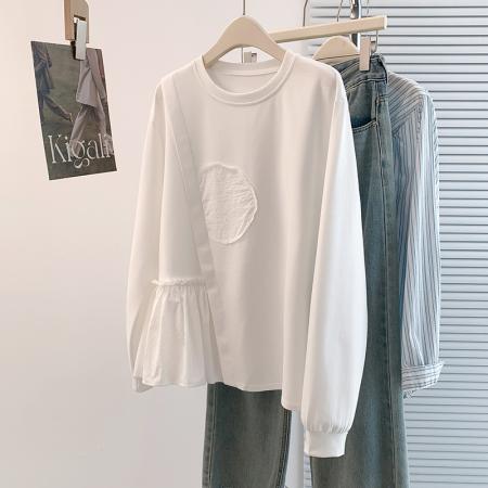 FA45401# 秋冬新款胖mm设计感洋气减龄百搭休闲大码卫衣T恤打底衫 服裝批發女裝批發服飾貨源