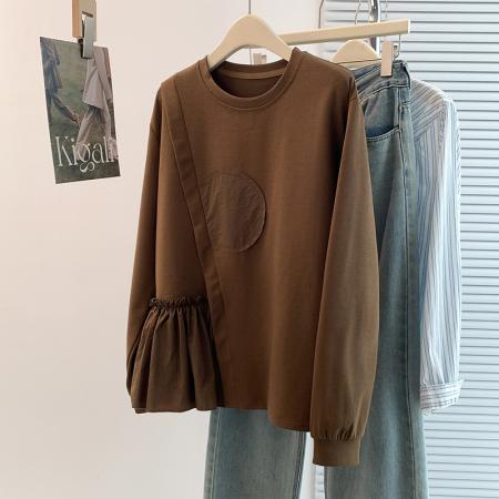 FA45401# 秋冬新款胖mm设计感洋气减龄百搭休闲大码卫衣T恤打底衫 服裝批發女裝批發服飾貨源