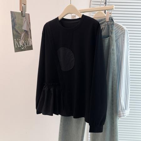 FA45401# 秋冬新款胖mm设计感洋气减龄百搭休闲大码卫衣T恤打底衫 服裝批發女裝批發服飾貨源