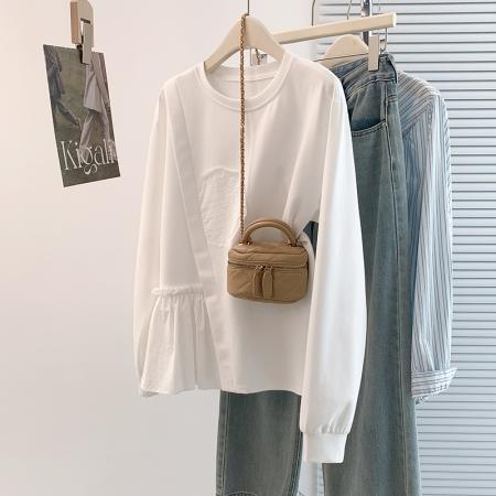 FA45401# 秋冬新款胖mm设计感洋气减龄百搭休闲大码卫衣T恤打底衫 服裝批發女裝批發服飾貨源