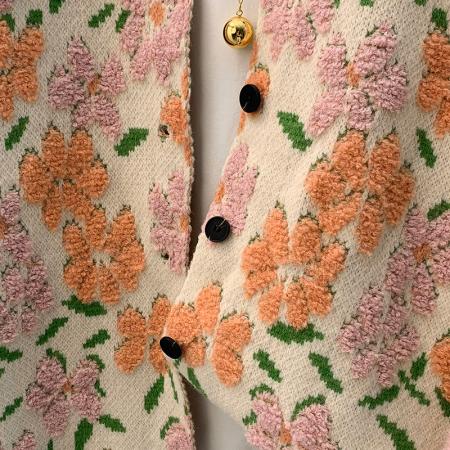 FA45402# 秋冬新款洋气减龄宽松休闲百搭圆领开衫毛巾绣提花毛衣外套 服裝批發女裝批發服飾貨源