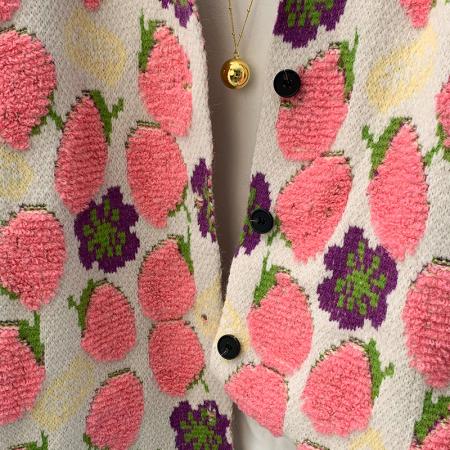 FA45403# 秋冬新款圆领开衫加厚毛巾绣百搭休闲减龄提花长袖毛衣外套 服裝批發女裝批發服飾貨源