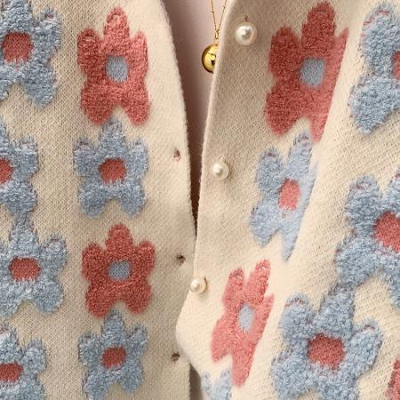 FA45405# 秋冬新款洋气减龄百搭开衫毛巾绣提花钉珠长袖毛衣外套针织衫 服裝批發女裝批發服飾貨源