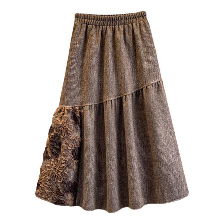 FA45408# 大码女装秋冬新款胖mm韩系复古立体花朵设计感高腰显瘦半身裙 服裝批發女裝批發服飾貨源