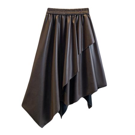 FA45409# 大码女装秋冬款胖mm气质设计感小众不规则蛋白皮松紧腰半身裙 服裝批發女裝批發服飾貨源