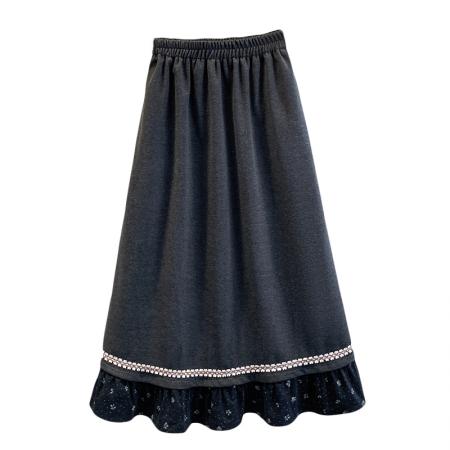 FA45410# 大码女装秋冬新款胖mm韩式木耳边拼接高腰显瘦大摆毛呢半身裙 服裝批發女裝批發服飾貨源