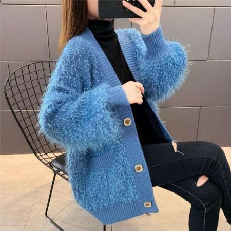 FA45411# 毛衣外套女开衫新款春季甜美日系中长款加厚流苏马海毛针织衫 服裝批發女裝批發服飾貨源