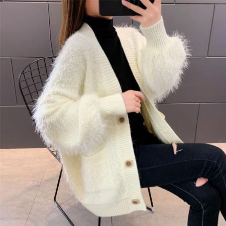 FA45411# 毛衣外套女开衫新款春季甜美日系中长款加厚流苏马海毛针织衫 服裝批發女裝批發服飾貨源