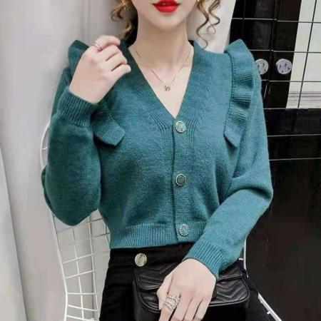 FA45413# 毛衣复古日系慵懒风短款V领针织开衫外套女秋季高腰修身减龄上衣 服裝批發女裝批發服飾貨源