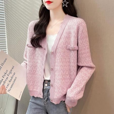 FA45414# 秋装新款韩版宽松格子开衫女长袖V领小香风针织衫外套毛衣女 服裝批發女裝批發服飾貨源