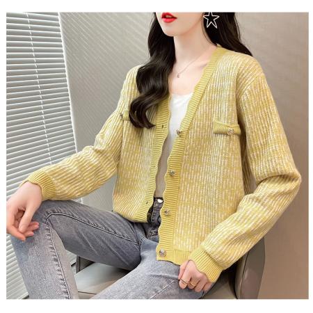 FA45414# 秋装新款韩版宽松格子开衫女长袖V领小香风针织衫外套毛衣女 服裝批發女裝批發服飾貨源