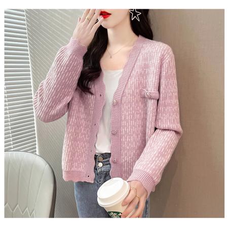 FA45414# 秋装新款韩版宽松格子开衫女长袖V领小香风针织衫外套毛衣女 服裝批發女裝批發服飾貨源