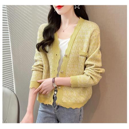 FA45414# 秋装新款韩版宽松格子开衫女长袖V领小香风针织衫外套毛衣女 服裝批發女裝批發服飾貨源