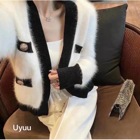 FA45415# 水貂绒外衣女秋冬新款小香风名媛短款貂毛衣针织开衫洋气外套 服裝批發女裝批發服飾貨源