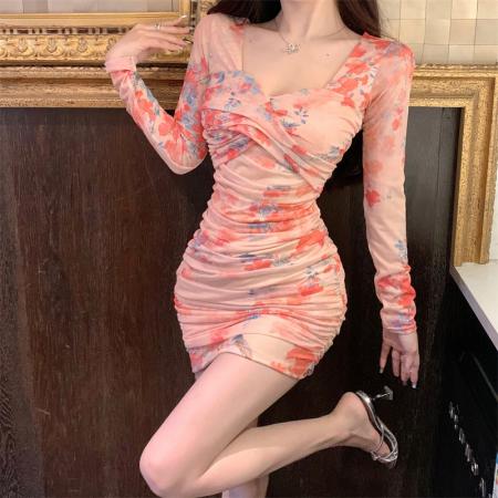 FA45423# 秋装新款性感修身显瘦褶皱吊带连衣裙 服裝批發女裝批發服飾貨源