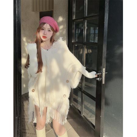 FA45424# 森系披肩流苏连帽斗篷毛衣针织衫 服裝批發女裝批發服飾貨源