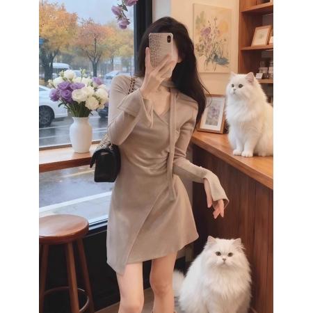 FA45434# 法式轻熟风V领收腰连衣裙今年流行的爆款女装秋季新款气质短裙潮 服裝批發女裝批發服飾貨源