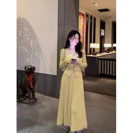 FA45543# 千金洋气减龄小香风刺绣开衫+百褶裙3件套套装 服裝批發女裝批發服飾貨源