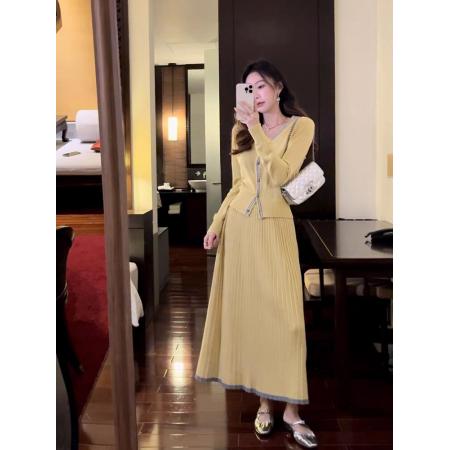 FA45543# 千金洋气减龄小香风刺绣开衫+百褶裙3件套套装 服裝批發女裝批發服飾貨源