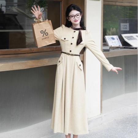 FA45544# 大码女装法式小香风长裙女秋季高级感收腰显瘦气质连衣裙潮 服裝批發女裝批發服飾貨源