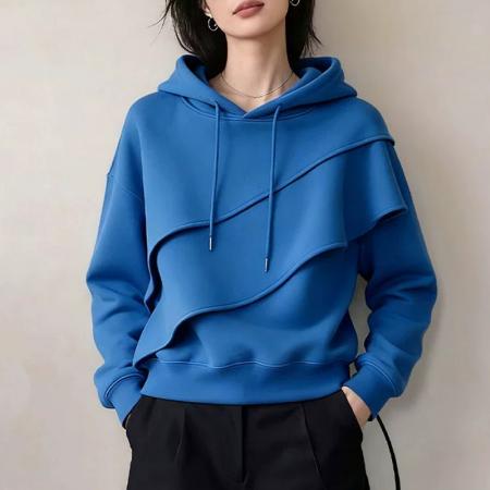 FA45545# 秋新款时尚气质高级感百搭显瘦宽松上衣女休闲连帽长袖卫衣 服裝批發女裝批發服飾貨源