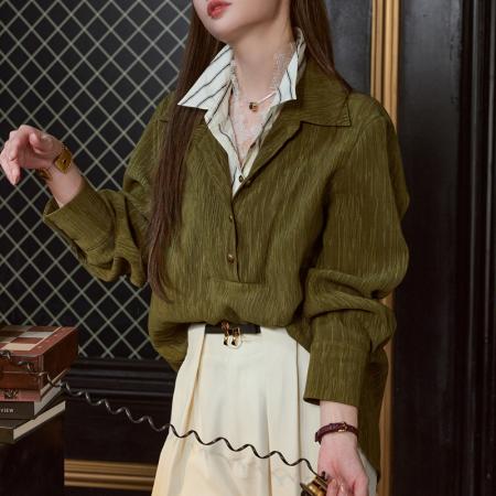 FA45546# 秋冬嫡长女衬衫蕾丝去掉了很普通!假三件设计感衬衫 服裝批發女裝批發服飾貨源