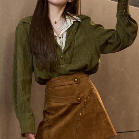 FA45546# 秋冬嫡长女衬衫蕾丝去掉了很普通!假三件设计感衬衫 服裝批發女裝批發服飾貨源