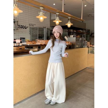 FA45554# 法式温柔风蕾丝拼接半高领长袖针织衫女秋季新款修身打底上衣 服裝批發女裝批發服飾貨源