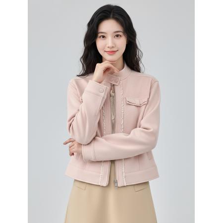 FA45556# 短款粉色麂皮巨好看的早秋外套女新款秋季美式棒球服夹克上衣 服裝批發女裝批發服飾貨源