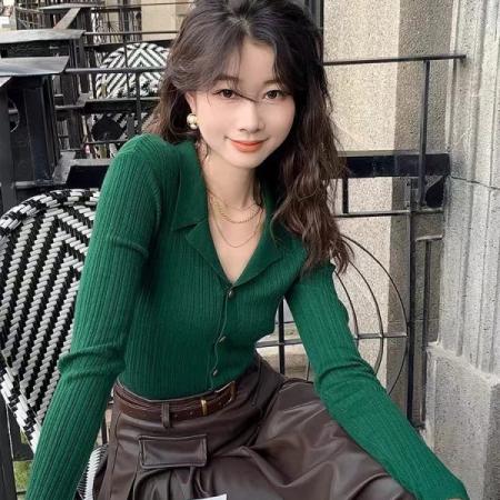 FA45557# 小香风翻领针织开衫外套女秋冬高级感毛衣内搭打底衫 服裝批發女裝批發服飾貨源