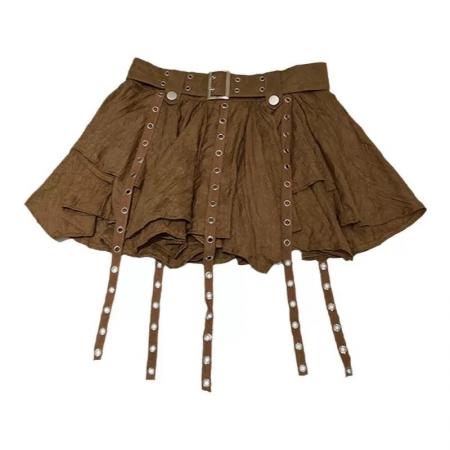 FA45561# 夏季新款韩版小众复古不规则裙摆腰带半身裙高腰荷叶边短裙女 服裝批發女裝批發服飾貨源